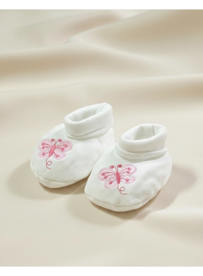 Lucky Kids Infant 100% Cotton Butterfly Embroidered Newborn Booties - Image 1