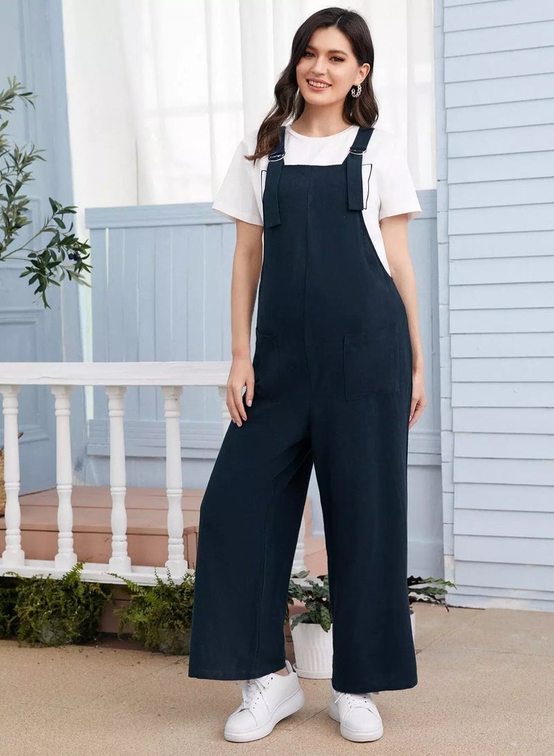 Maternity Patch Pocket Wide Leg Overall Jumpsuit  - Image 1