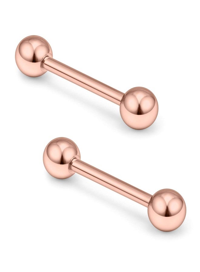 Ftovosyo 2PCS 14G 316L Stainless Steel Internally Threaded Tongue Nipple Shield Barbell Ring Bar Body Piercing Jewelry Retainer 14mm Rose Gold - Image 3