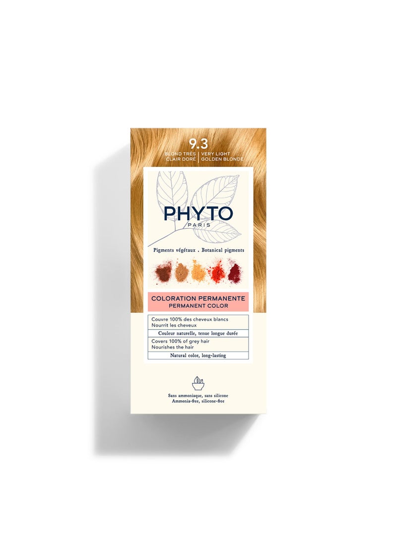Phyto Phytocolor Permanent Hair Color, 9.3 Very Light Golden Blond, with Botanical Pigments, 100% Grey Hair Coverage, Ammonia-free, PPD-free, Resorcin-free 