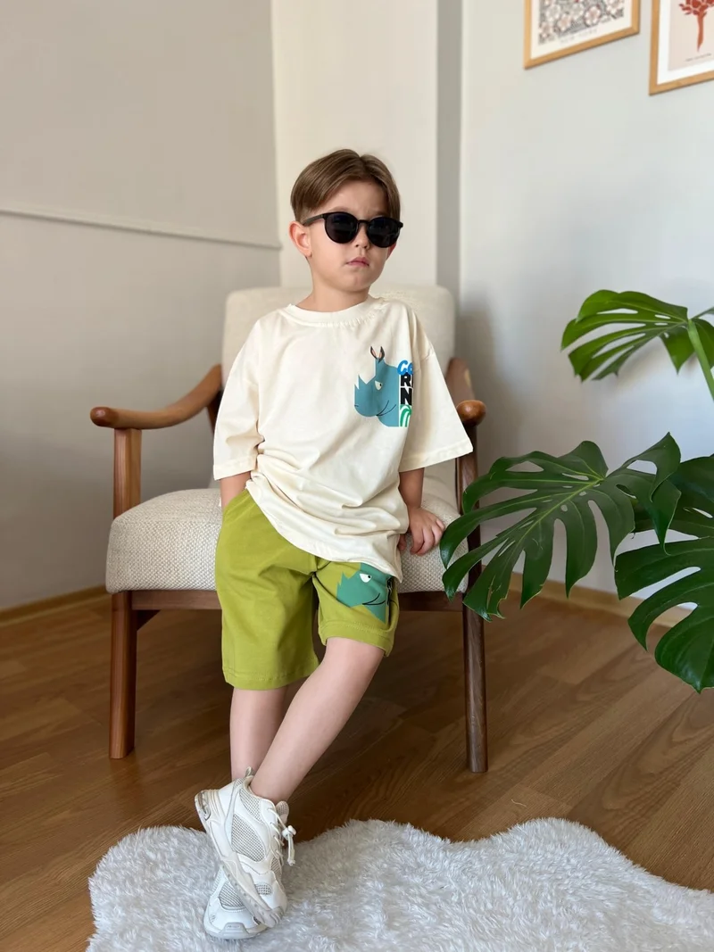 مينيمن جيجيليري My Little Ones Cool Rhino Boy's Set - Cream-Green
