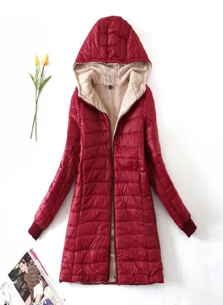Eckek - Autumn and Winter New European and American Lamb Fleece Mid Length Warm Hooded Cotton Coat Women's Top Plus Size Cotton Coat - Image 1