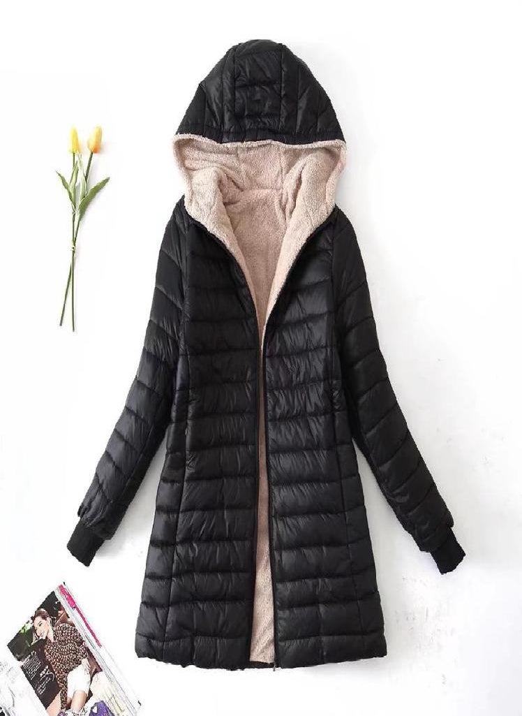 Eckek - Autumn and Winter New European and American Lamb Fleece Mid Length Warm Hooded Cotton Coat Women's Top Plus Size Cotton Coat - Image 1