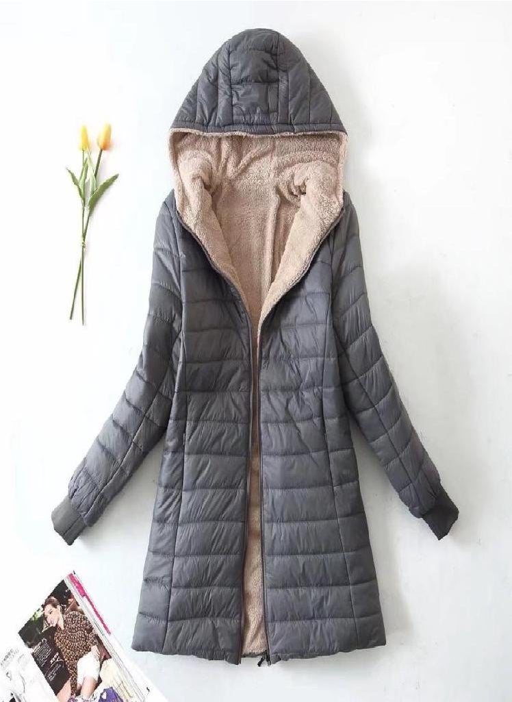 Eckek - Autumn and Winter New European and American Lamb Fleece Mid Length Warm Hooded Cotton Coat Women's Top Plus Size Cotton Coat - Image 1