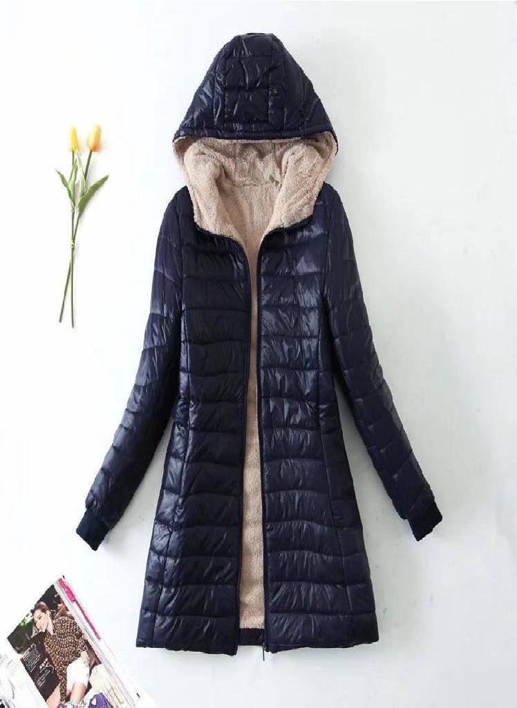 Eckek - Autumn and Winter New European and American Lamb Fleece Mid Length Warm Hooded Cotton Coat Women's Top Plus Size Cotton Coat - Image 1