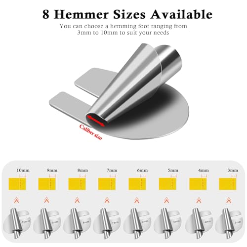 TIGARI Rolled Hem Presser Foot, Sewing Rolled Hemmer Foot, 7/8/9/10mm Wide Rolled Hem Pressure Foot Sewing Machine Feet Hemming Machine Hand Sewing Machine Sewing Accessories - Image 3