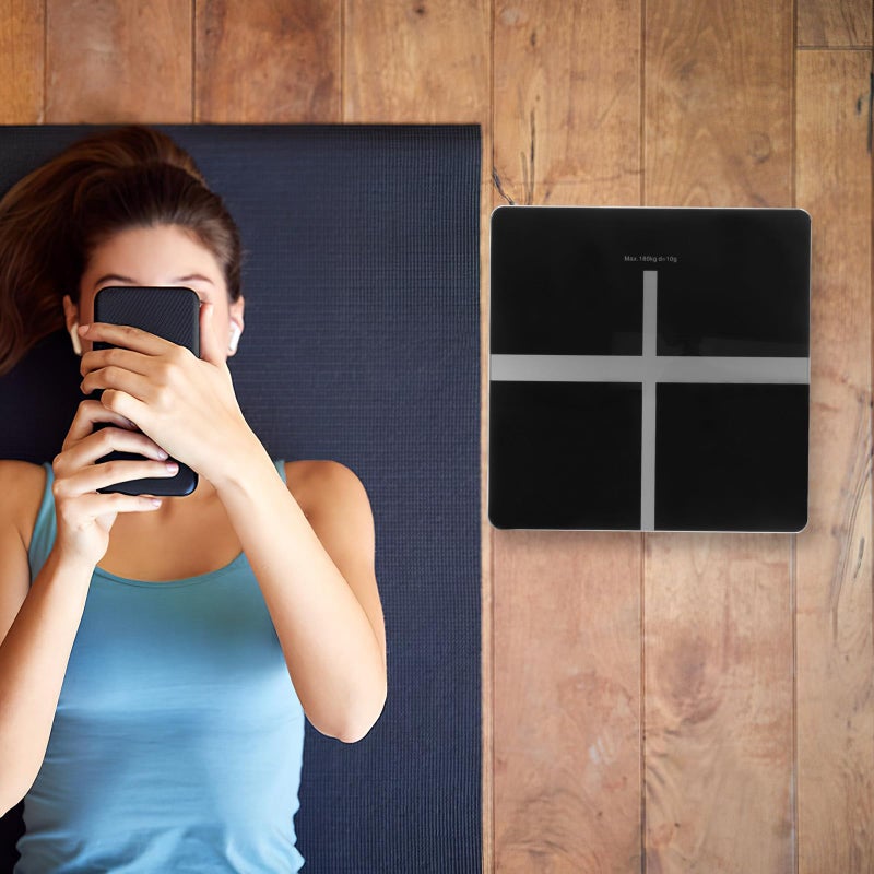 ميزان رقمي لوزن الجسم قابل لإعادة الشحن عبر منفذ USB مقاس 26x26 سم - أسود لمراقبة اللياقة والصحة بدقة - Image 5
