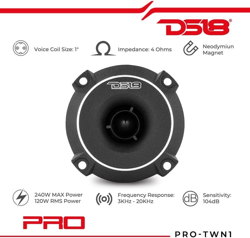 DS18 PRO-TWN1 تويتر سوبر بليت تيتانيوم عالي الضغط نيديميوم 1" 240 واط كحد أقصى 120 واط RMS مع كروس أوفر مدمج - Image 2