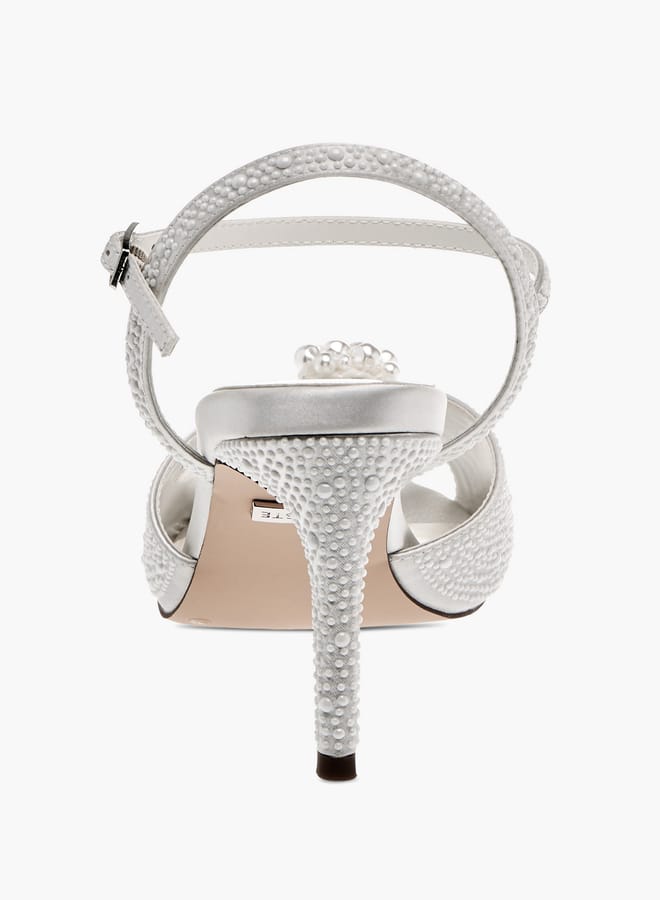 Celeste Womens Pearl Embellished Stiletto Sandals With Buckle Closure  - Image 3
