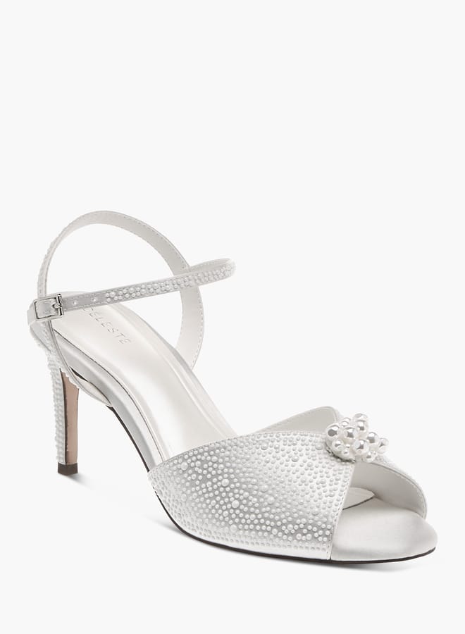 Celeste Womens Pearl Embellished Stiletto Sandals With Buckle Closure  - Image 1