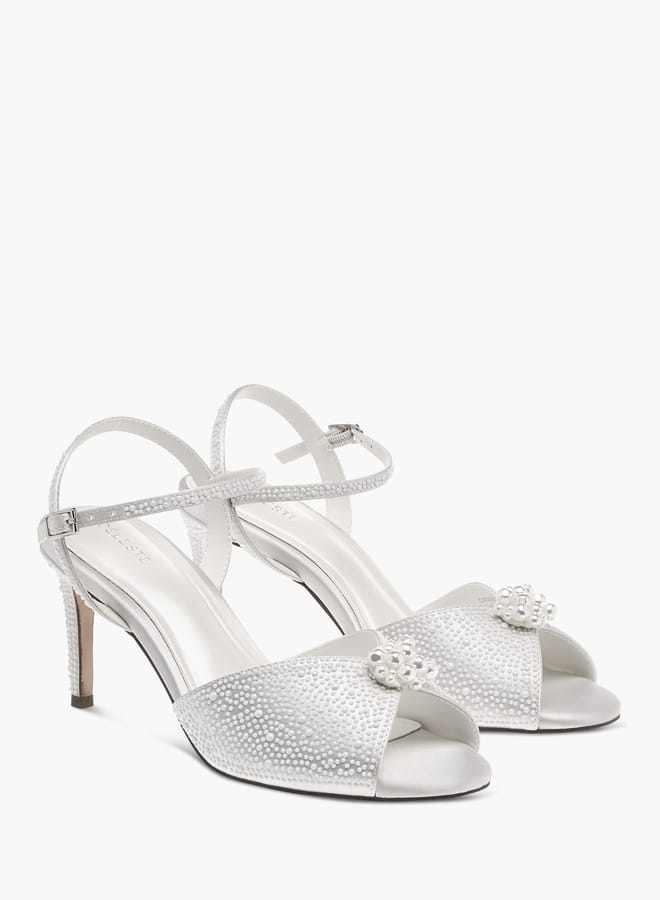 Celeste Womens Pearl Embellished Stiletto Sandals With Buckle Closure  - Image 2