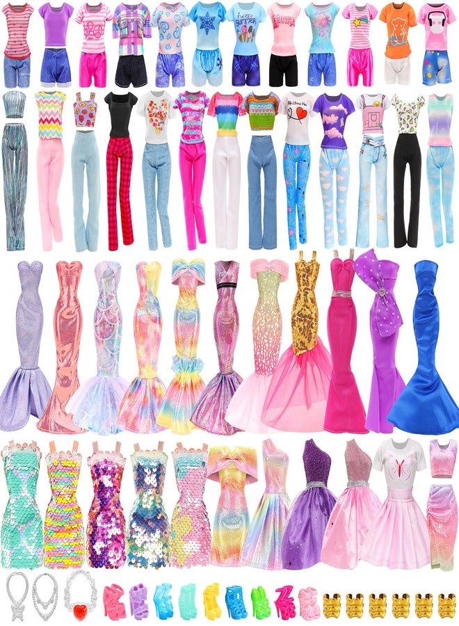 BARWA Doll Clothes 10 Sets Mermaid Princess Sequins Party Evening Long Dress Fashion Skirts, Tops and Pants, Necklace, Jewelry, Shoes for 11.5 inch Girl Dolls - Image 1