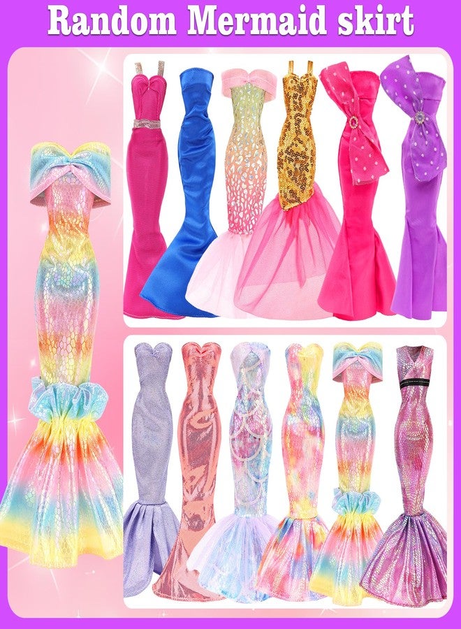 BARWA Doll Clothes 10 Sets Mermaid Princess Sequins Party Evening Long Dress Fashion Skirts, Tops and Pants, Necklace, Jewelry, Shoes for 11.5 inch Girl Dolls - Image 4