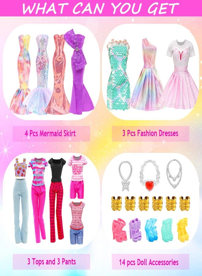 BARWA Doll Clothes 10 Sets Mermaid Princess Sequins Party Evening Long Dress Fashion Skirts, Tops and Pants, Necklace, Jewelry, Shoes for 11.5 inch Girl Dolls - Image 3