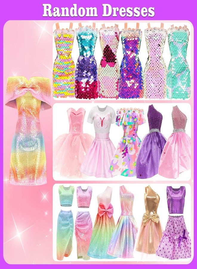 BARWA Doll Clothes 10 Sets Mermaid Princess Sequins Party Evening Long Dress Fashion Skirts, Tops and Pants, Necklace, Jewelry, Shoes for 11.5 inch Girl Dolls - Image 5