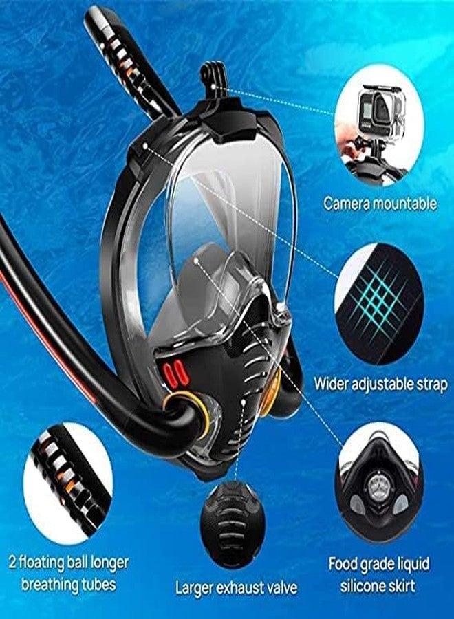 VBM Snorkel Mask Double Tube Snorkeling Gear Diving Mask Scuba Mask Full Face Underwater 180°View Panoramic Easy Breathing Anti-Fog & Anti-Leak for Adult (Black L/XL) - Image 4