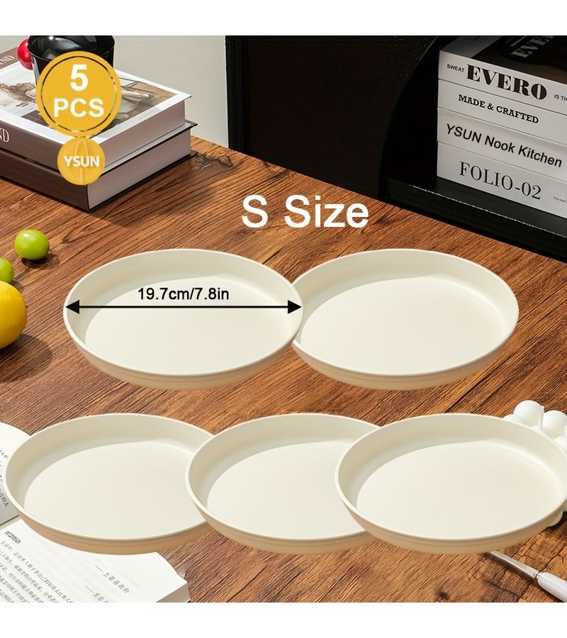 5pcs Cream White Plastic Serving Tray 26cm Durable Lightweight for Breakfast Dessert Buffet - Image 4