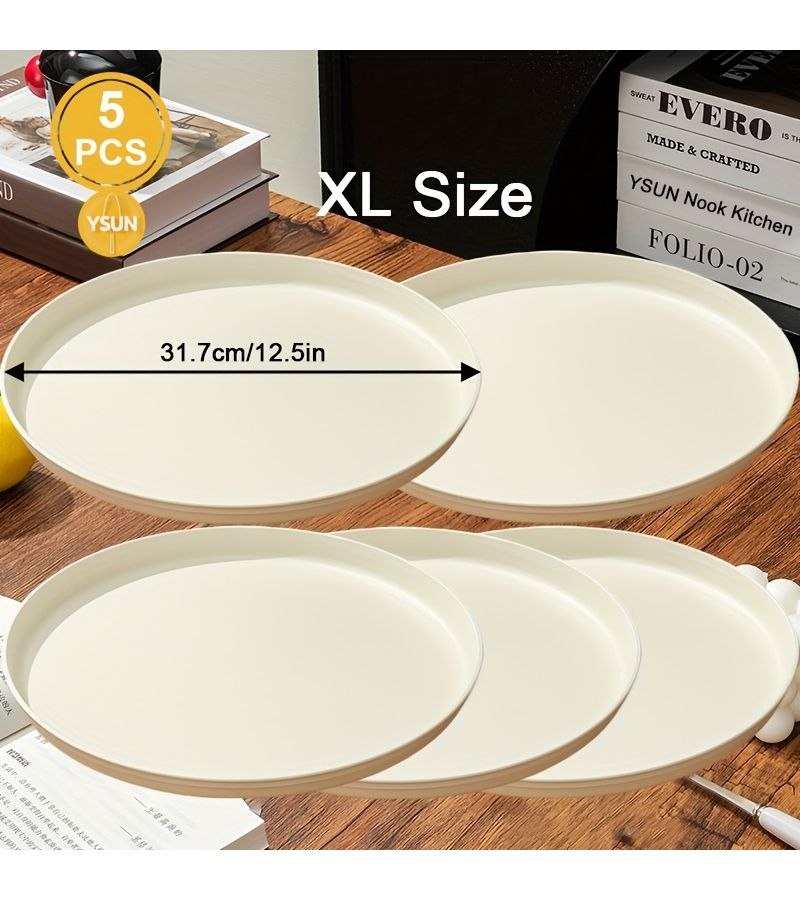 5pcs Cream White Plastic Serving Tray 26cm Durable Lightweight for Breakfast Dessert Buffet - Image 5