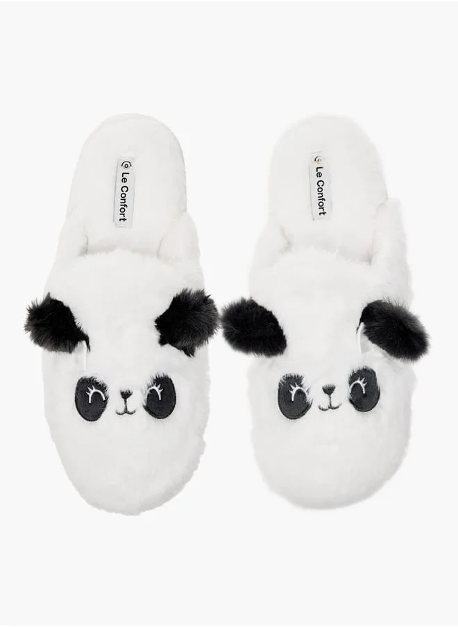 لو كونفورت Womens Panda Ear Applique Faux Fur Bedroom Mules