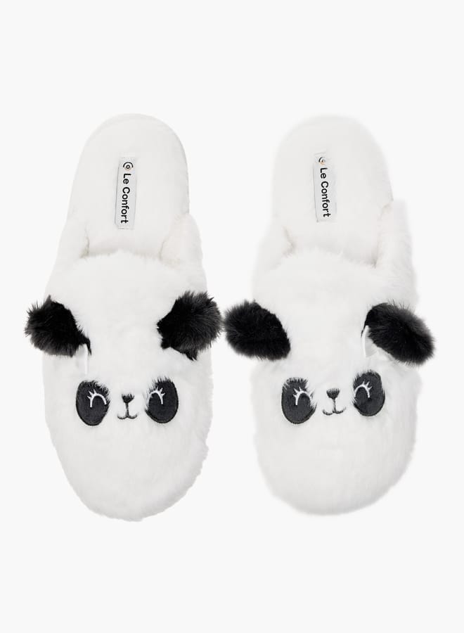 Le Confort Womens Panda Ear Applique Faux Fur Bedroom Mules  - Image 2