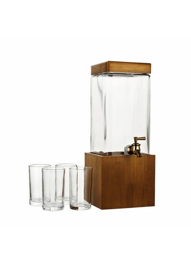 Bien Servi 5-Piece Glass Dispenser with Wooden Base Clear and Brown 45.3 x 17.6 x 18.5 cm 38046