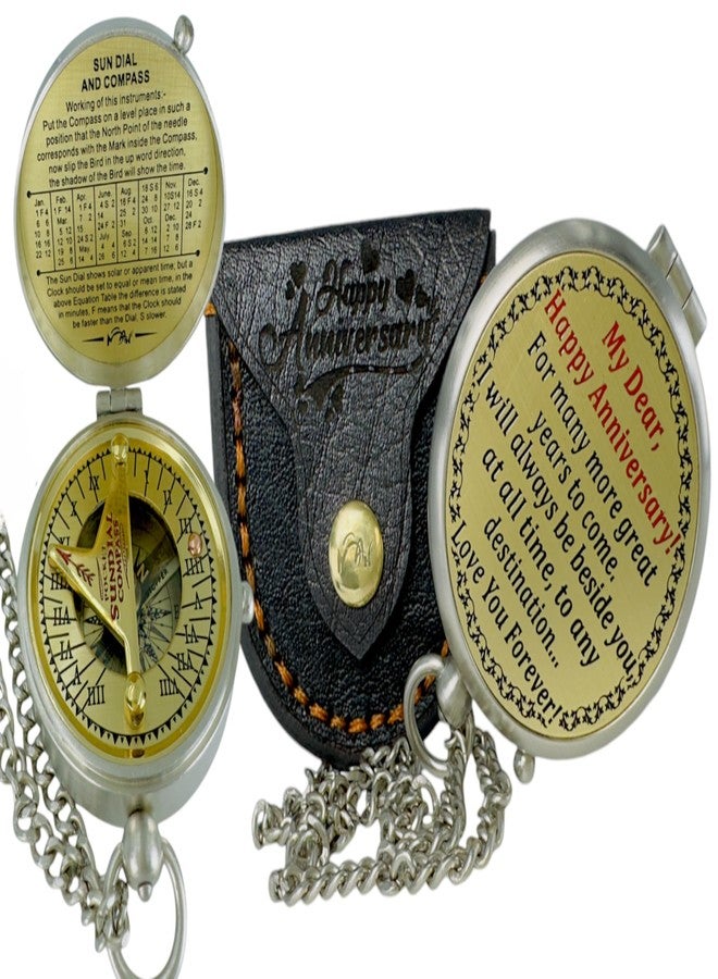 MAH بوصلة شمسية جيبية هدية مثالية للذكرى السنوية، مناسبة للرجال والنساء - أفكار هدايا مميزة للزوج أو الزوجة، ساعة شمسية مع مخطط إرشادي؛ احتفال بذكرى زواج الرجال الخمسين، الأربعين، الخامسة والعشرين، العشرين، والسنة الأولى - Image 1