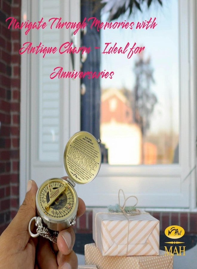 MAH بوصلة شمسية جيبية هدية مثالية للذكرى السنوية، مناسبة للرجال والنساء - أفكار هدايا مميزة للزوج أو الزوجة، ساعة شمسية مع مخطط إرشادي؛ احتفال بذكرى زواج الرجال الخمسين، الأربعين، الخامسة والعشرين، العشرين، والسنة الأولى - Image 2