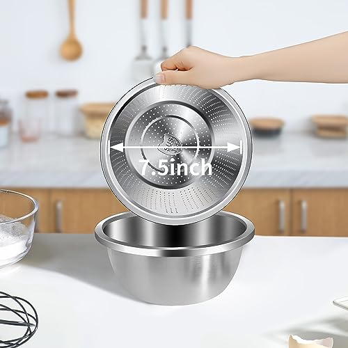 Gulex Colander 304 Stainless Steel 3-quart with Mixing Bowls, Strainer for Kitchen Food For washing vegetables, fruit, rice, Dishwasher Safe. (2PC) - Image 5