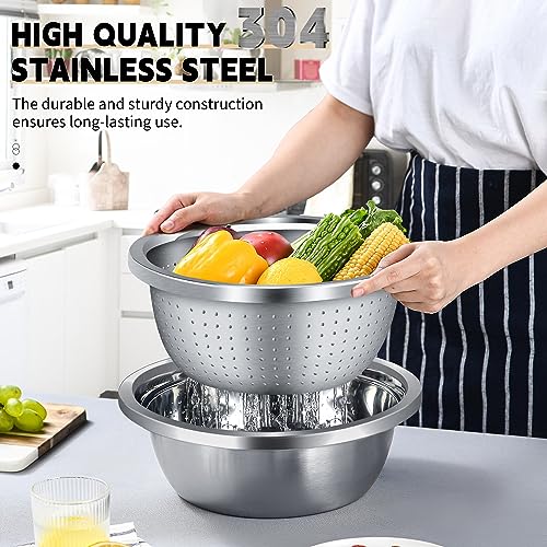 Gulex Colander 304 Stainless Steel 3-quart with Mixing Bowls, Strainer for Kitchen Food For washing vegetables, fruit, rice, Dishwasher Safe. (2PC) - Image 4