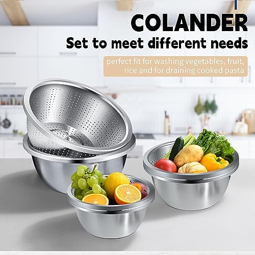 Gulex Colander 304 Stainless Steel 3-quart with Mixing Bowls, Strainer for Kitchen Food For washing vegetables, fruit, rice, Dishwasher Safe. (2PC) - Image 3