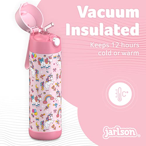 Jarlson kids water bottle with straw - CHARLI - insulated stainless steel water bottle - thermos - girls/boys (Unicorn 'Mosaic', 18 oz) - Image 2