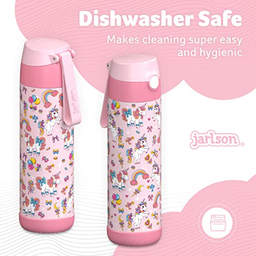 Jarlson kids water bottle with straw - CHARLI - insulated stainless steel water bottle - thermos - girls/boys (Unicorn 'Mosaic', 18 oz) - Image 4