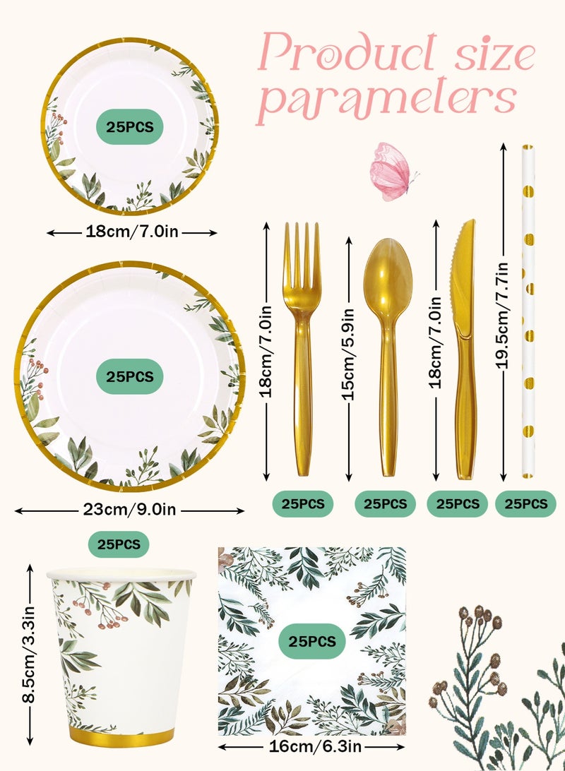 URbazaar 200 Pcs Plates and Napkins, Guest Spring Party Supplies Include Scalloped Paper Plates Napkins Cups Plastic Spoons Forks Knives Disposable Tableware Set for Baby Shower - Image 2
