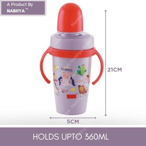 Nabhya Hot & Cold Stainless Steel Double Walled 360ml Sippy Cup Anti-Spill Soft Silicone Spout Baby Sipper & Side Handles with Cute Cartoon Design for Kids (Note -Color Random as Per Availability) - Image 5