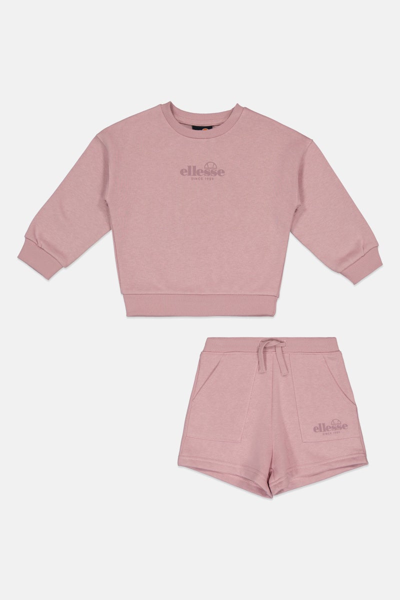 Ellesse Kids Boy 2 Piece Brand Logo Sweatshirt And Shorts Set, Light Purple - Image 3