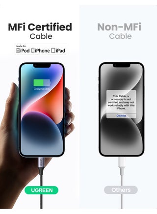 كابل شحن سريع للآيفون بطول 1 متر بمنفذ USB-C إلى لايتنينج مزود بسلك مضفر بقدرة 18 وات بتقنية PD لهاتف آيفون 14 و14 بلس و14 برو و14 برو ماكس وآيفون 13 و12 و11 وXS وبرو ماكس وبرو وميني وSE وجهاز آي باد 9 مضفر أسود بطول 1 متر - view 3
