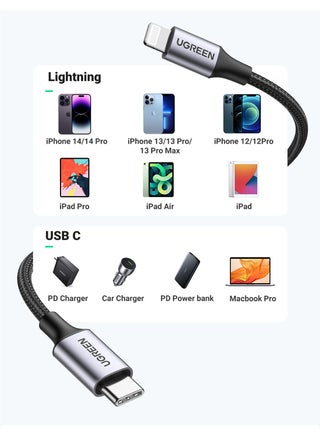 كابل شحن سريع للآيفون بطول 1 متر بمنفذ USB-C إلى لايتنينج مزود بسلك مضفر بقدرة 18 وات بتقنية PD لهاتف آيفون 14 و14 بلس و14 برو و14 برو ماكس وآيفون 13 و12 و11 وXS وبرو ماكس وبرو وميني وSE وجهاز آي باد 9 مضفر أسود بطول 1 متر - view 5