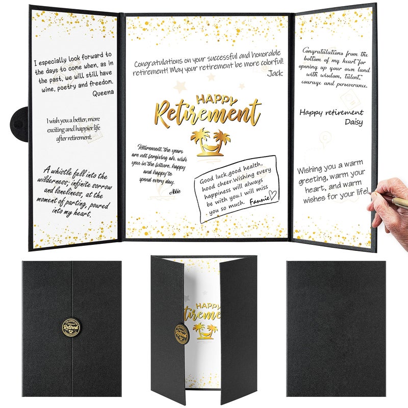 WATINC Retirement Party Decorations Guest Book Jumbo Happy Retirement Card to Sign Alternative Signature Board Farewell Going Away Party Decor Supplies for Coworker Office Men Women Black Gold