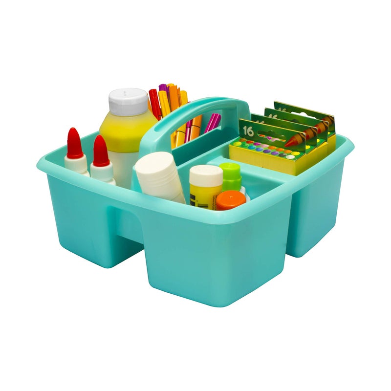 Storex 3-Compartment Small Caddy – Multipurpose Classroom Organizer with Handle, Teal, 5-Pack (00952U06C), 9.25 x 9.25 x 5.25 Inches - Image 1