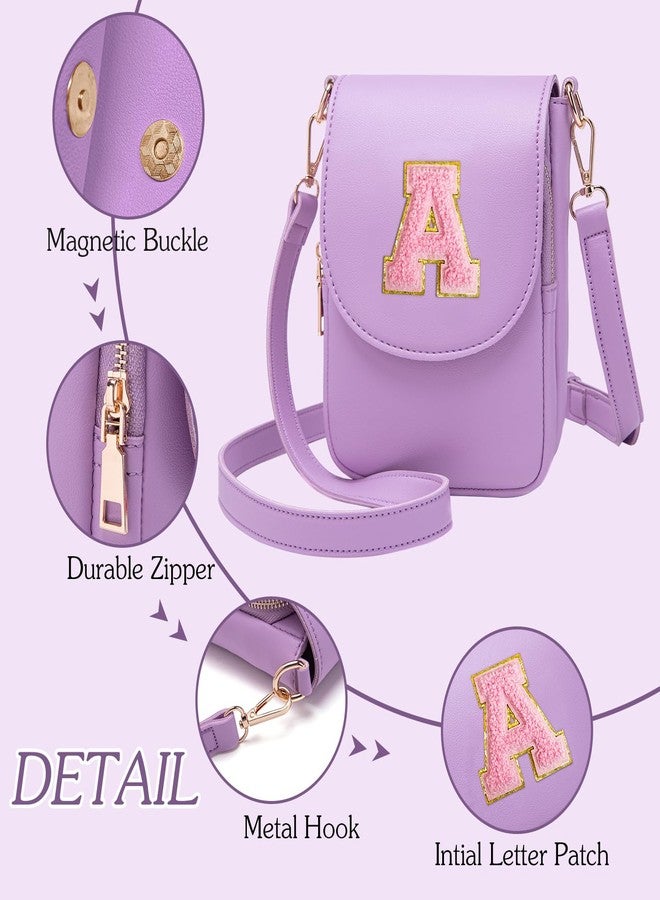 Viverte Crossbody Purse for Teen Girls Small Initial Cell Phone Toddler Purse Leather Triple Compartment Crossbody Bags, Lavender, A - Image 5