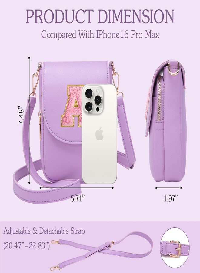 Viverte Crossbody Purse for Teen Girls Small Initial Cell Phone Toddler Purse Leather Triple Compartment Crossbody Bags, Lavender, A - Image 4