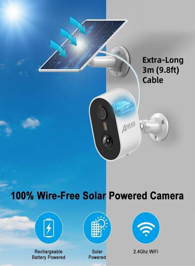 ANRAN Solar Security Cameras Wireless Outdoor for Home Security, 3MP 2K Color Night Vision WiFi Surveillance Home Camera with Solar Panel, Spotlight, PIR Detection, 2-Way Talk, 2 Packs - Image 2