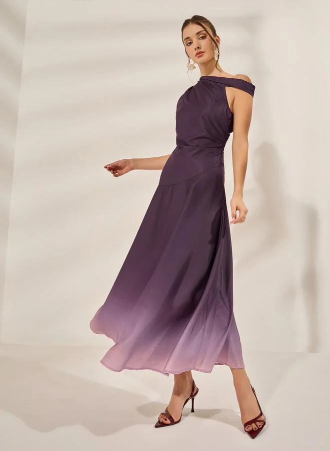 ستايلي فستان طويل بلا أكمام بطبعة أومبري