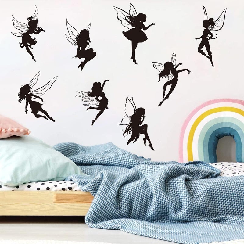 WOYINIS Black Fairy Girls Room Wall Decal - DIY Cute Fairy with Large Wings Silhouette Wall Stickers for Nursery and Playroom Decoration - Image 1