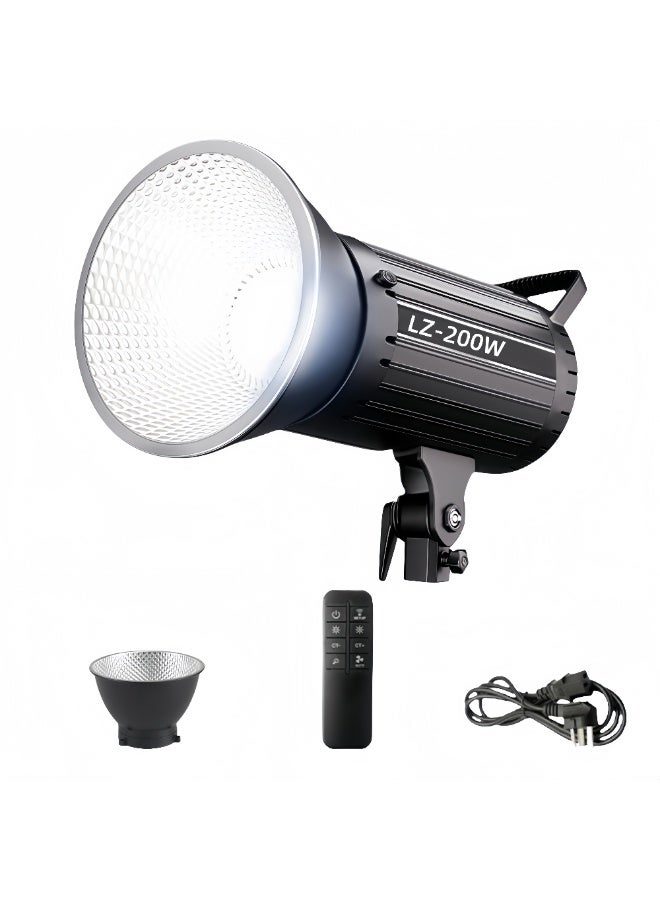 فلاشهوك مصباح فيديو احترافي COB بقوة 200 واط مع عاكس قياسي وجهاز تحكم عن بعد، هيكل معدني، تعتيم 3200-5600 كلفن، 78000 لوكس، للبث المباشر/التصوير الفوتوغرافي - Image 1