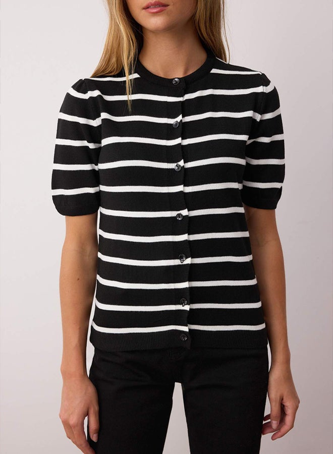trendyol Black More Sustainable Basic Striped Knitwear Cardigan - Image 3