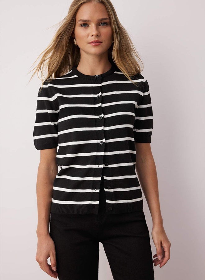 trendyol Black More Sustainable Basic Striped Knitwear Cardigan - Image 2