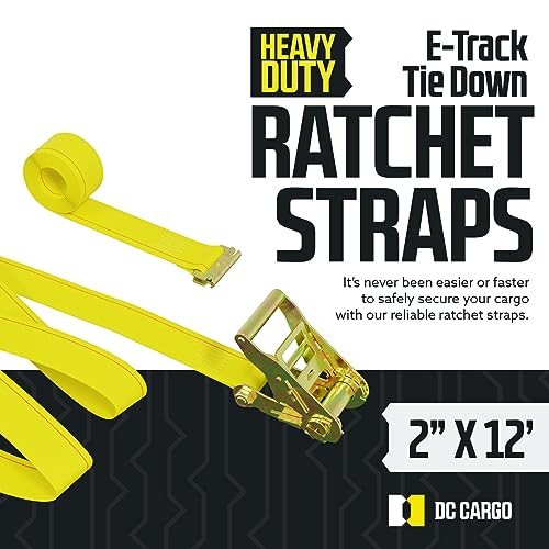 DC Cargo Mall أحزمة تثبيت الشحن الثقيلة من DC Cargo Mall E Track، أحزمة تثبيت الشحن E Track 2" x 12' (4 عبوة، أصفر) مع وصلات نابض E Track لتثبيت الدراجات النارية، الشاحنات، الفانات، المقطورات - Image 2