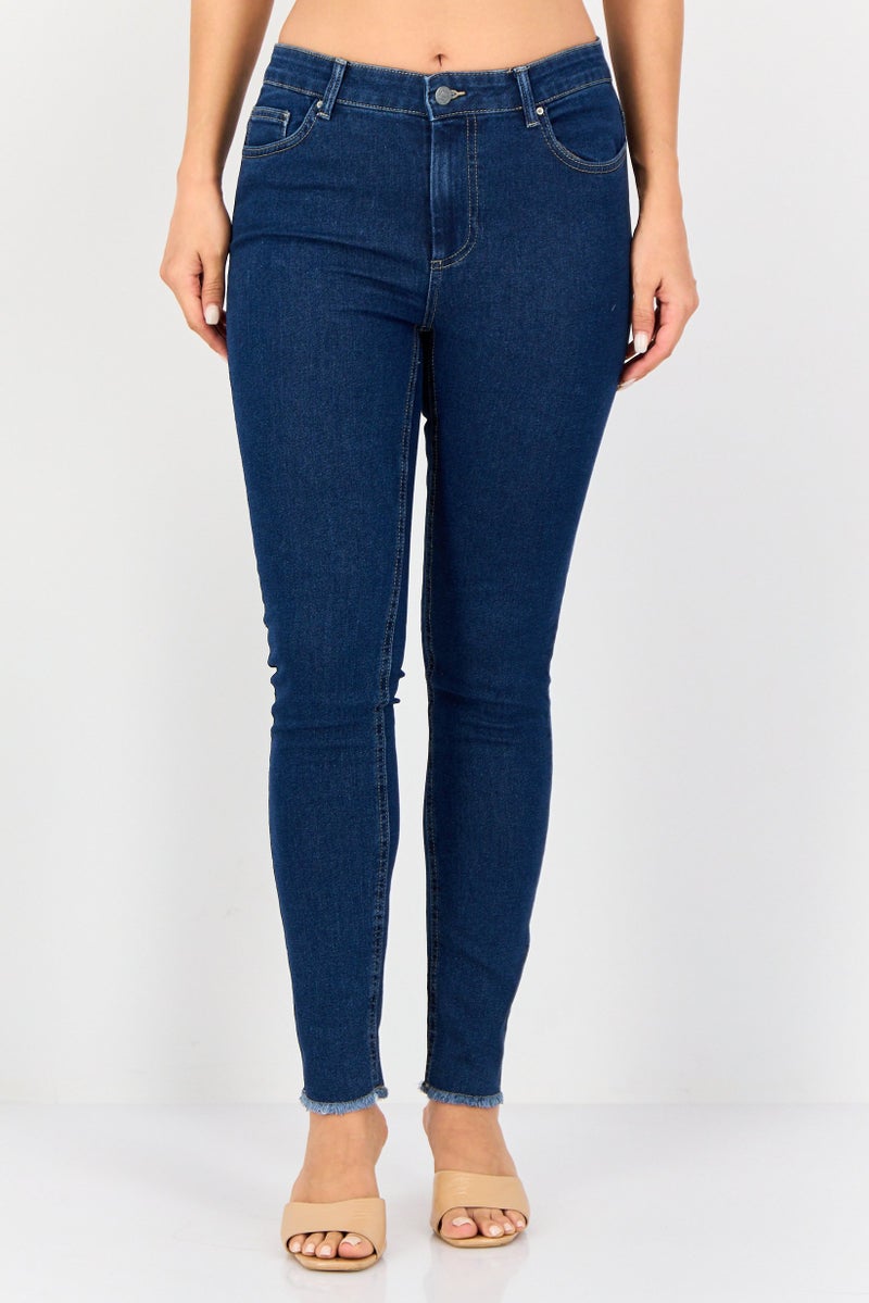 JDY Women Regular Fit Washed Stretchable Jeans, Dark Blue - Image 1