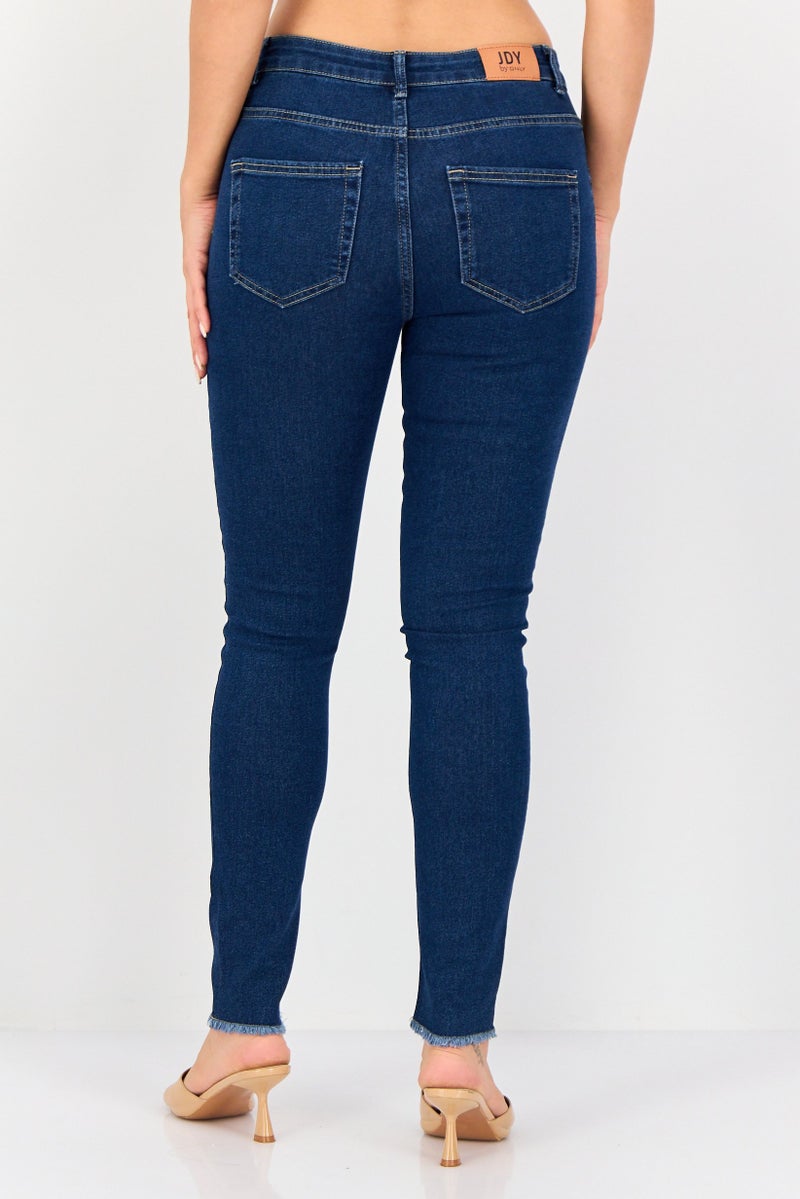 JDY Women Regular Fit Washed Stretchable Jeans, Dark Blue - Image 3